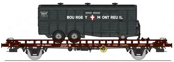 REE Modeles WB-619 - French UFR double transport Era III with screw braking control, brown, black frame + 1 twin axles v